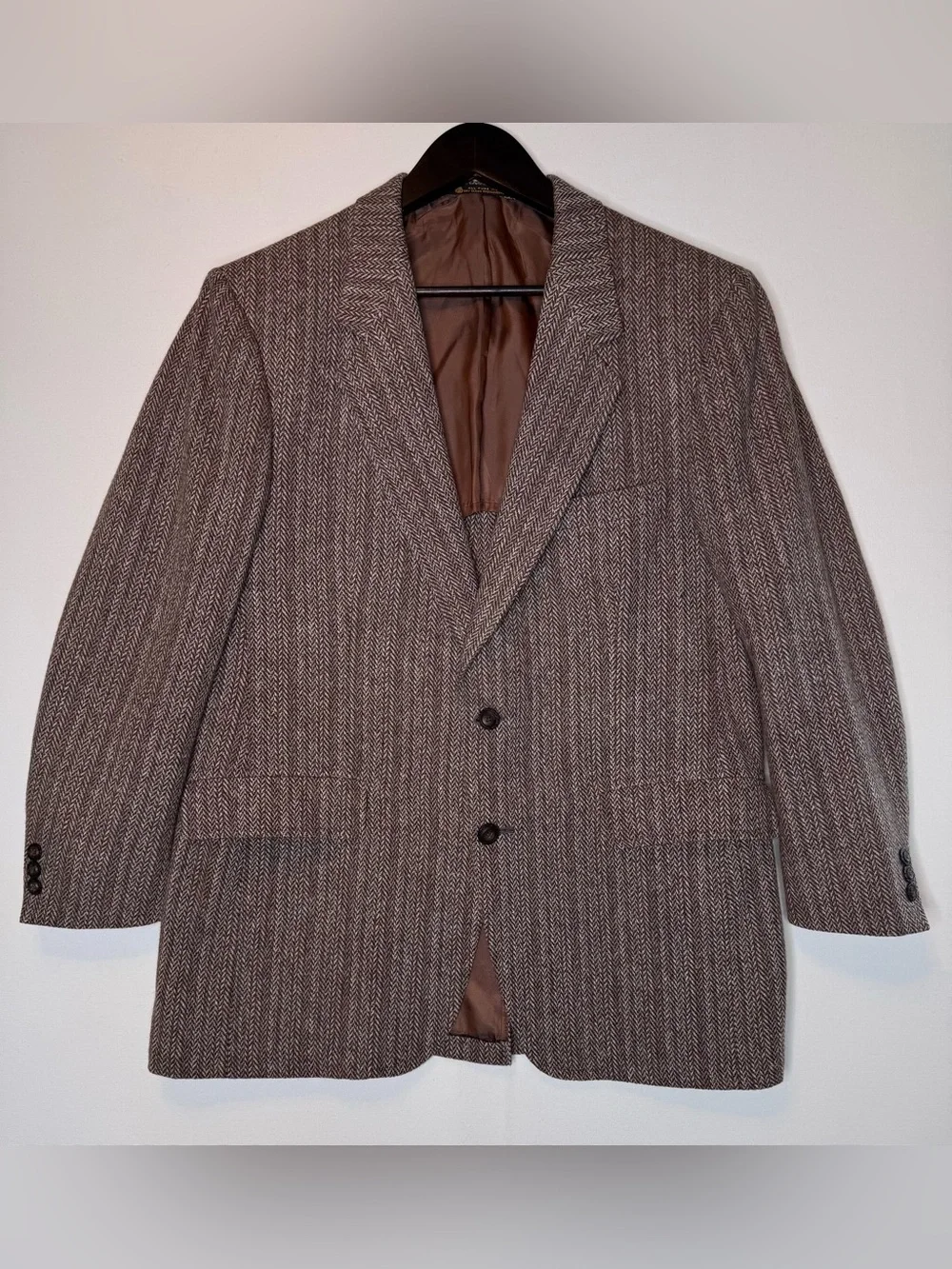 VTG Bradmore Woolf Brothers Brown Tweed Blazer size 42R men’s wool herringbone
